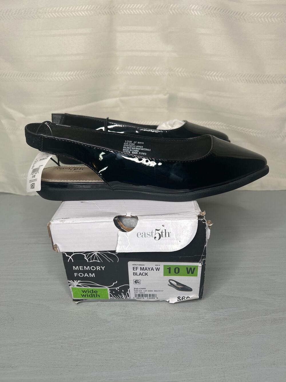 East 5th Maya Pointed Toe Ballet Flats Black Womens Size 10 Wide